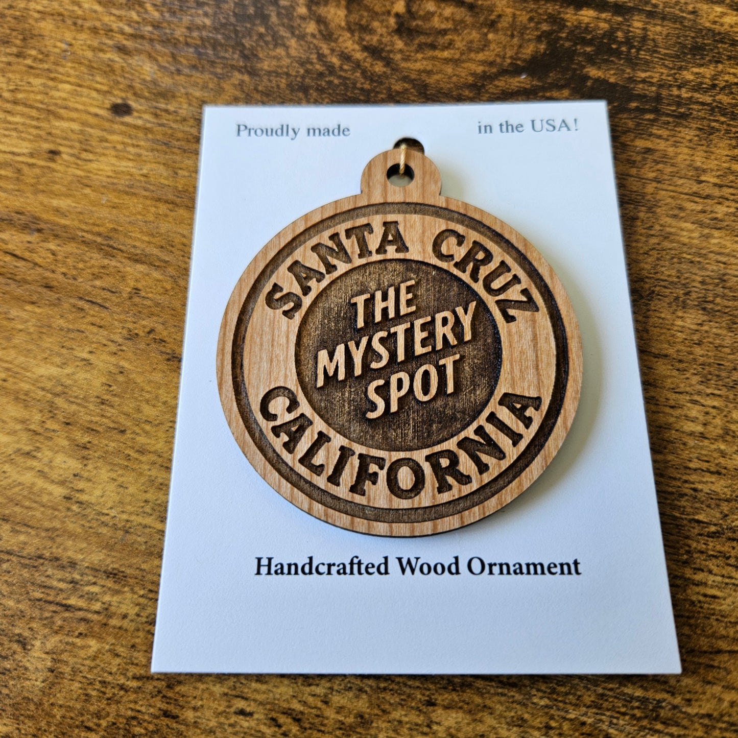 Santa Cruz Mystery Spot Wood Ornament Souvenir  - Handmade in USA 15784