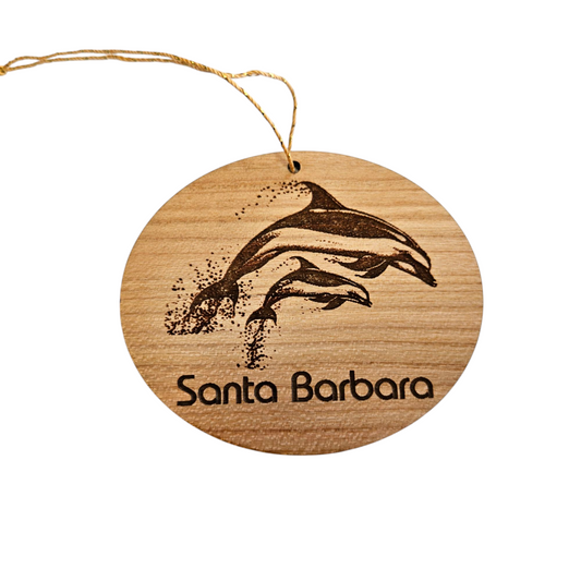 Santa Barbara California Ornament - Handmade Wood Ornament - CA 2 Dolphins 15781