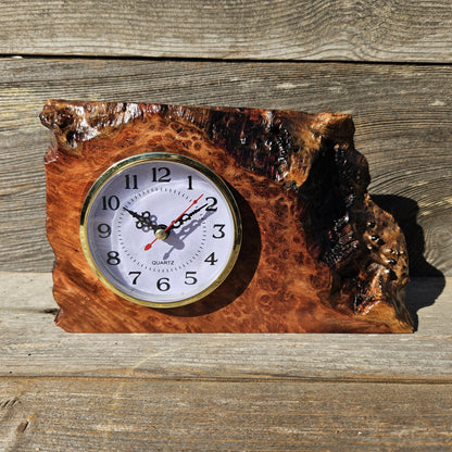 Redwood Wood Clock Redwood Burl Clock Table Shelf Mantle Desk Office #656 Sitting Wood Red Wood Anniversary Gift