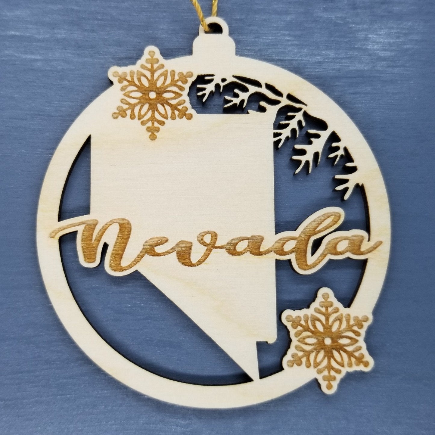 Wholesale Nevada Wood Ornament -  NV State Shape with Snowflakes Cutout - Wood Souvenir