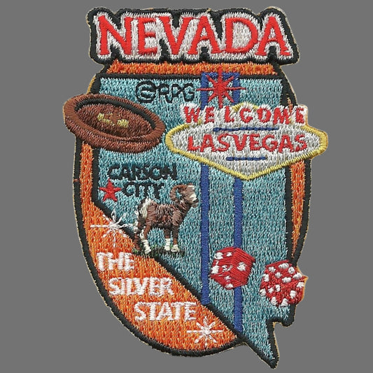 Nevada Patch State Travel Patch NV Souvenir Embellishment or Applique 3" The Silver State Carson City Las Vegas Sign Roulette Wheel Iron On