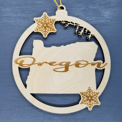 Wholesale Oregon Wood Ornament -  State Shape with Snowflakes Cutout OR Souvenir