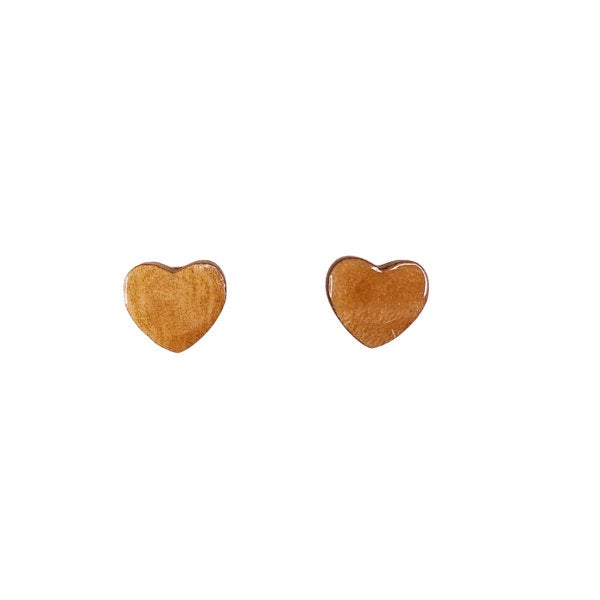 Heart Earrings - Wood Earrings - Myrtlewood Stud Earrings