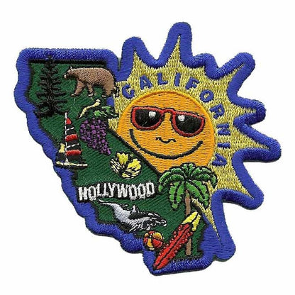 California Patch - State Shape - Big Sun and Map - Iron On Souvenir Travel