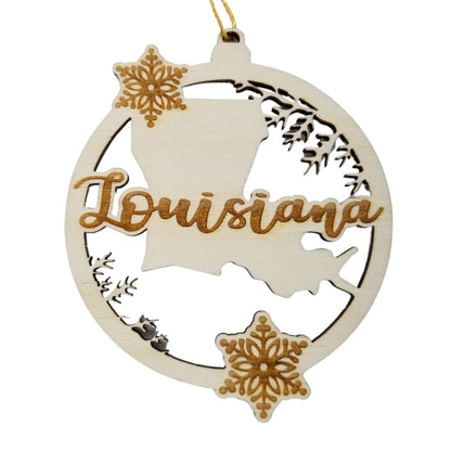 Wholesale Louisiana Wood Ornament -  LA State Shape with Snowflakes Cutout - Wood Souvenir