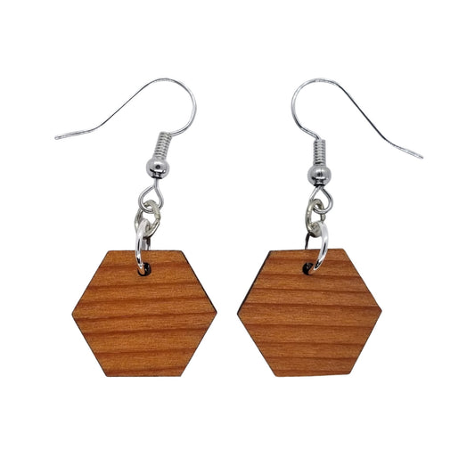 Redwood Earrings - Hexagon Wood Earrings - California Redwood Dangle Earrings - CA Souvenir Keepsake - Wood Gift Women Geometric