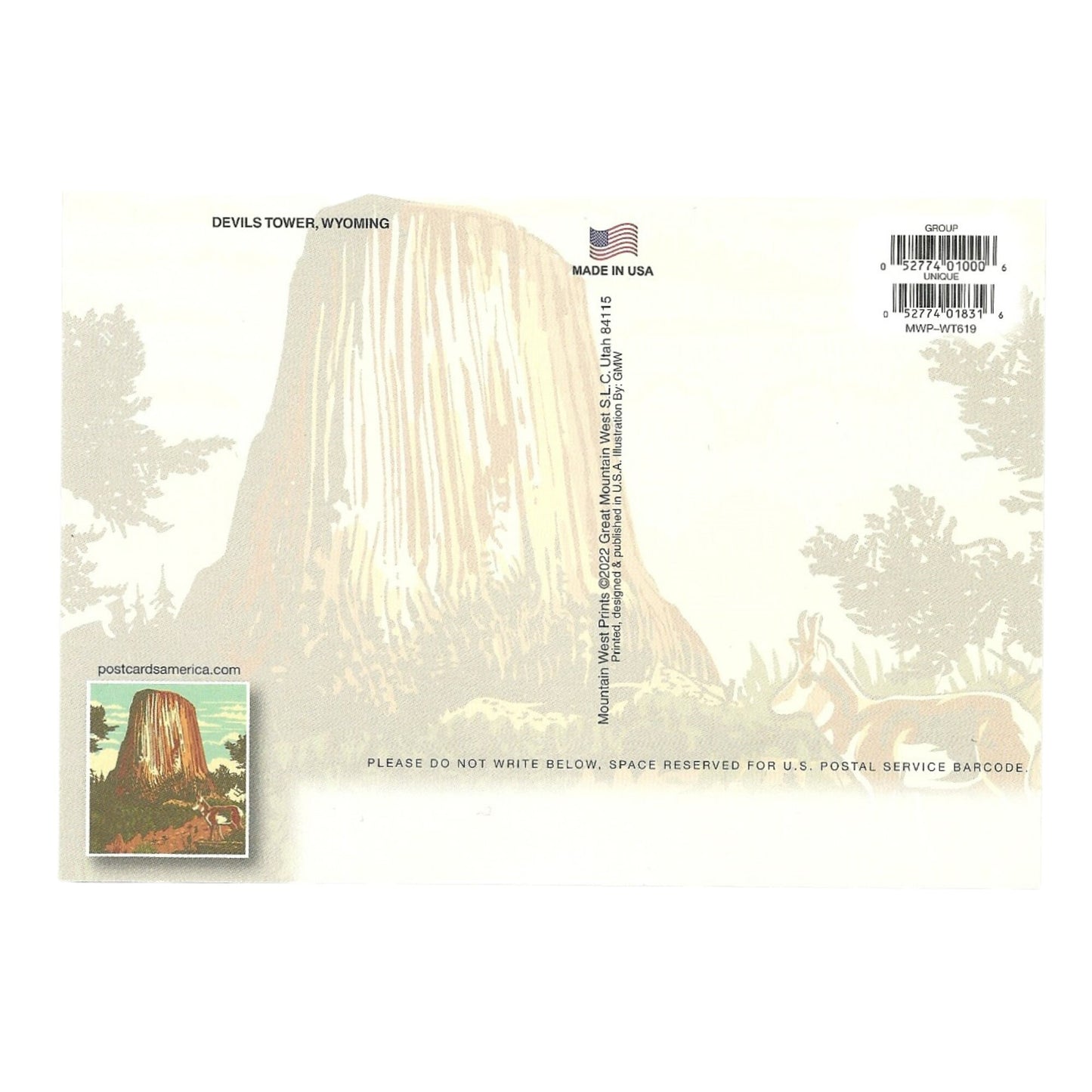 Devils Tower Postcard WY Retro Design 4x6 Wyoming - Great for Crafting - Decoupage - Scrapbooking Supply Bear Lodge Butte