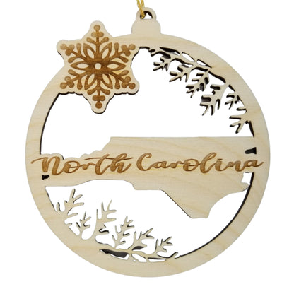 Wholesale North Carolina Wood Ornament -  NC State Shape with Snowflakes Cutout - Wood Souvenir