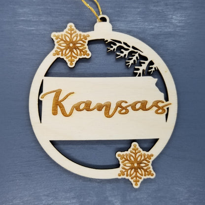 Wholesale Kansas Ornament - State Shape with Snowflakes Cutout KS Souvenir