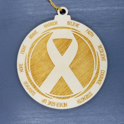 Awareness Ribbon Christmas Ornament - Character Traits - Handmade Wood Ornament -  3.5" Breast Cancer Autism Disease