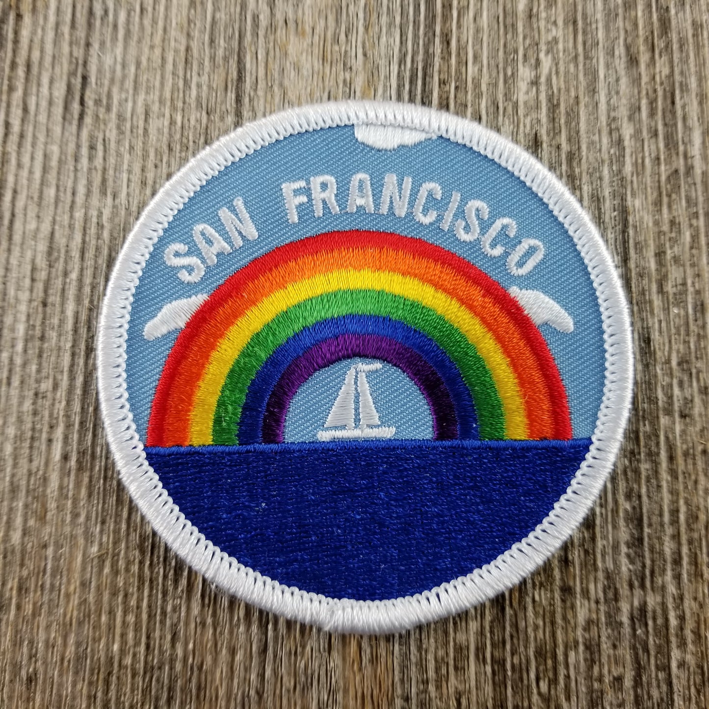 San Francisco Patch - Rainbow and Sailboat - California Souvenir Badge Emblem Applique