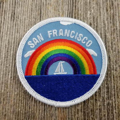 San Francisco Patch - Rainbow and Sailboat - California Souvenir Badge Emblem Applique