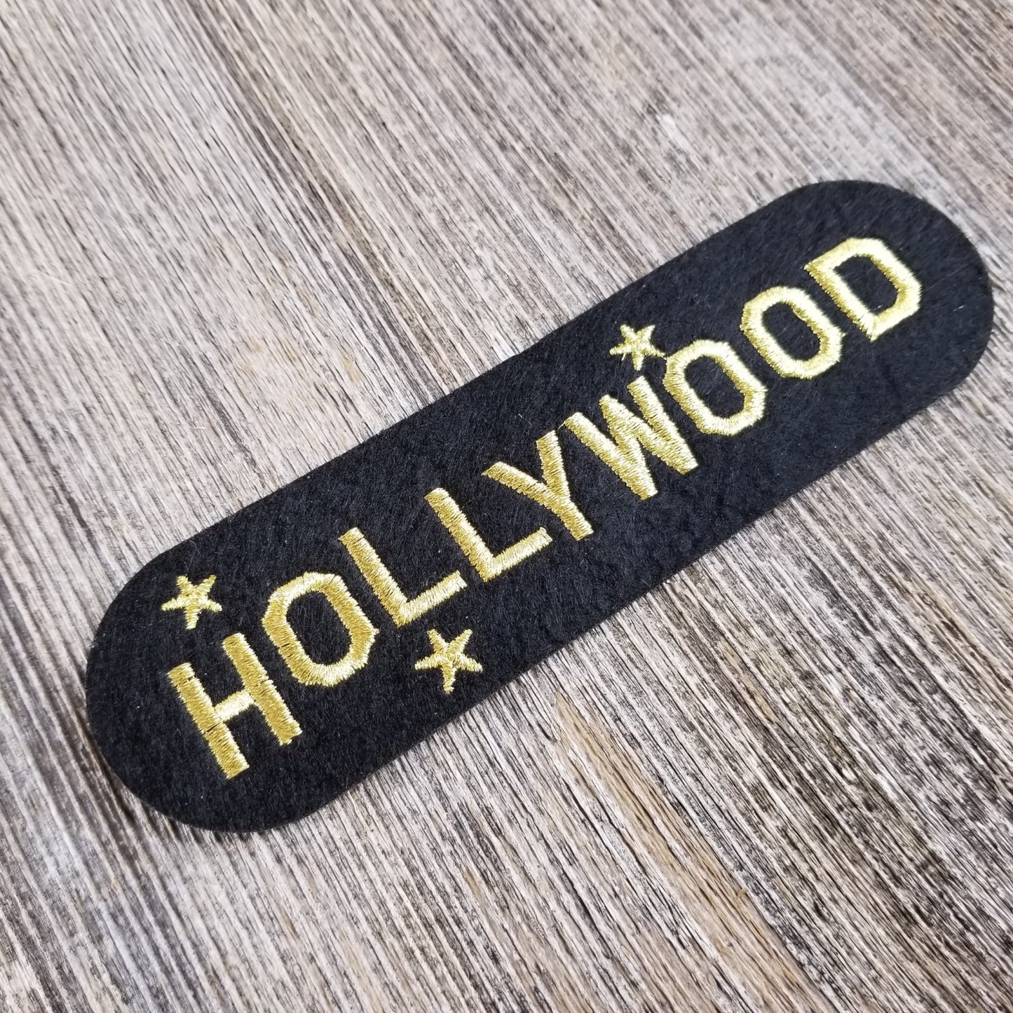 Hollywood Patch - Iron On California Souvenir - Gold Text Badge Emblem