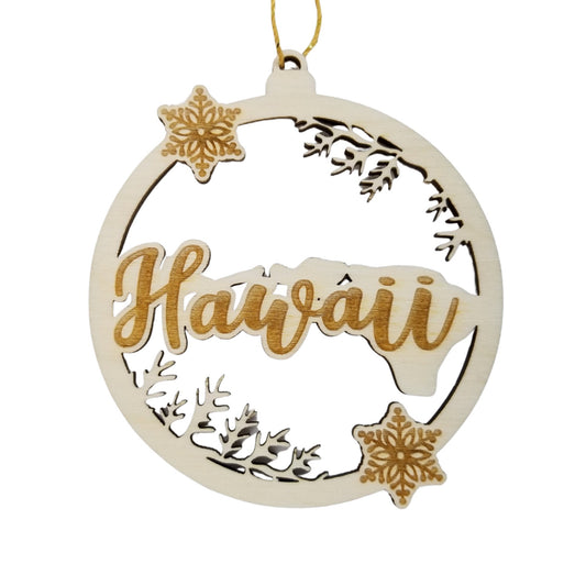 Wholesale Hawaii Wood Ornament - HI State Shape with Snowflakes Cutout - Wood Souvenir