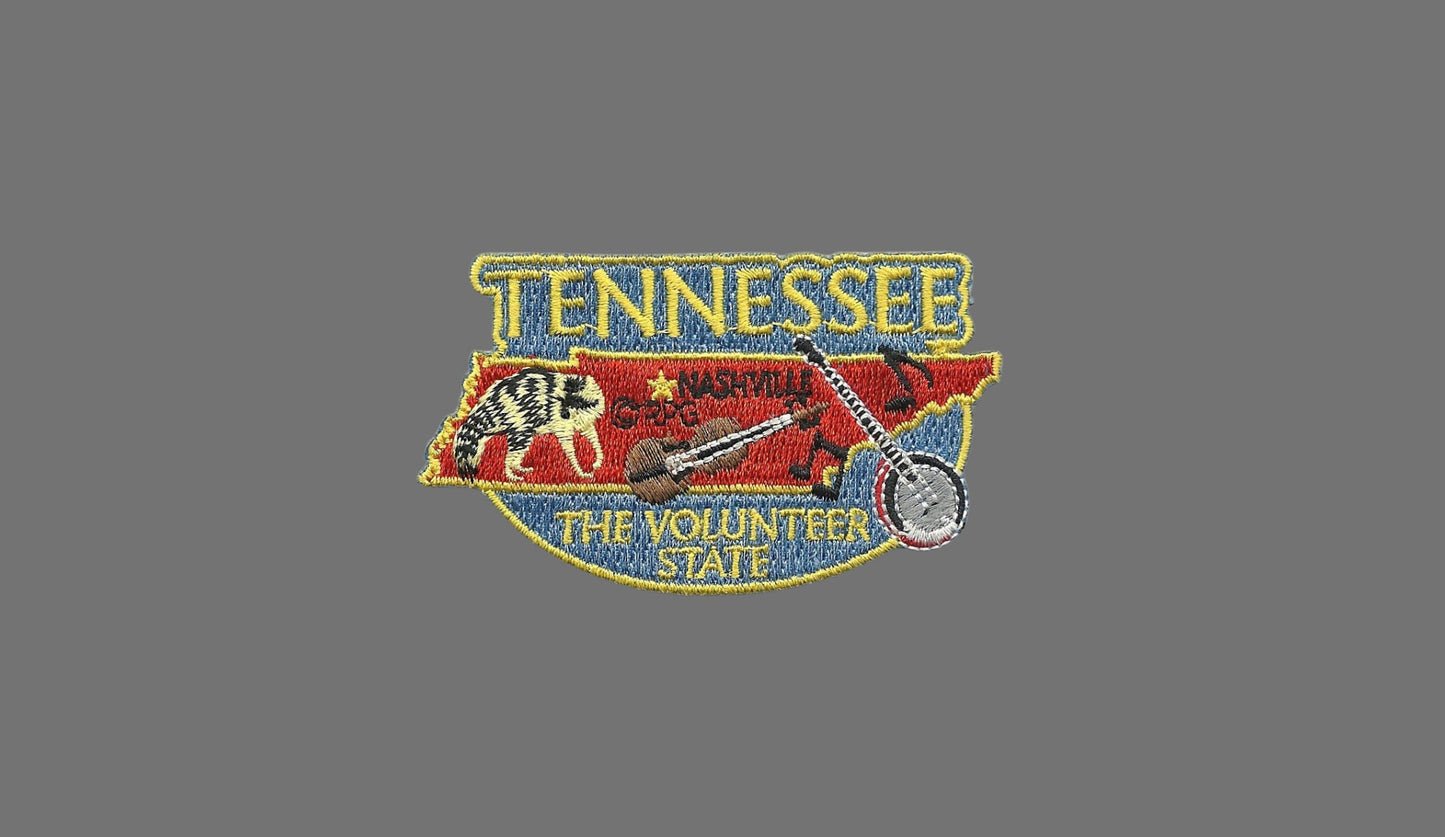 Tennessee Patch – TN State Travel Patch Souvenir Applique 3" Iron On The Volunteer State Banjo Fiddle Music Notes Raccoon Nashville