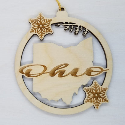 Wholesale Ohio Wood Ornament -  State Shape with Snowflakes Cutout OH Souvenir