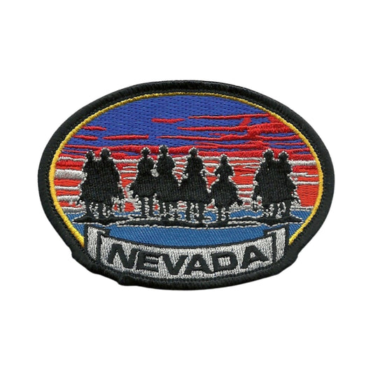 Nevada Patch – Horse Riders Cowboys Sunset – Travel Patch Iron On – NV Souvenir Patch – Embellishment Applique – 3.5" Oval