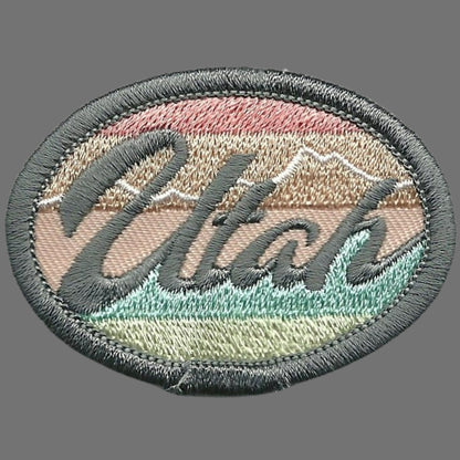 Utah Patch – Travel Patch Iron On – UT Souvenir Patch – Embellishment Applique – Travel Gift 2.25″ Retro Pastel Oval