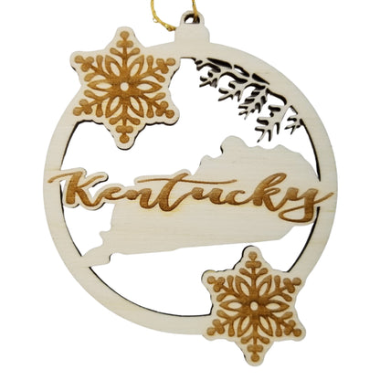 Wholesale Kentucky Wood Ornament -  KY State Shape with Snowflakes Cutout - Wood Souvenir