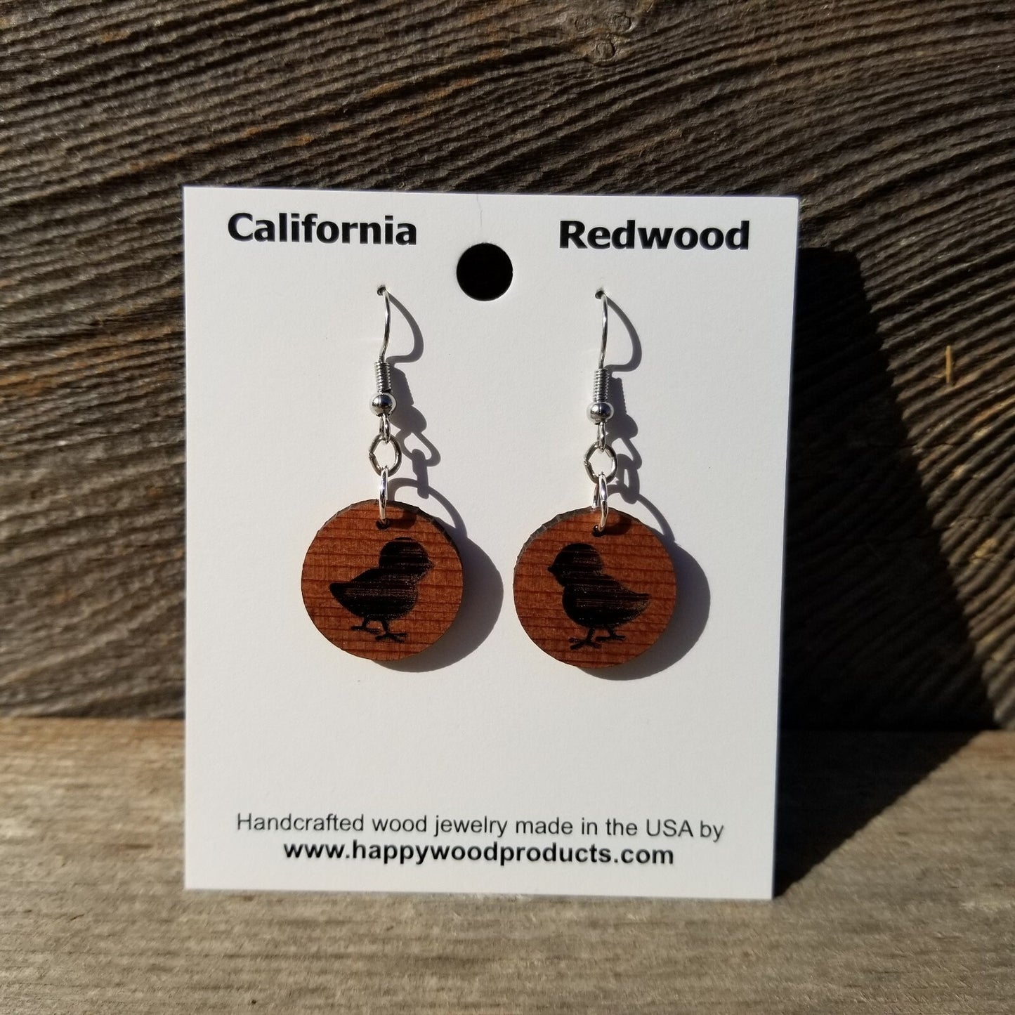 Chicken Baby Chick Hen Silhouette Circle Dangle Earrings Redwood Farm Barn Animals Wood Gift Women Engraved