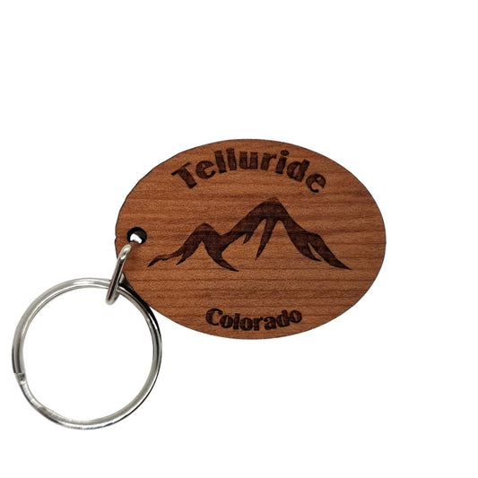 Telluride Keychain Wood Keyring Mountain CO Souvenir Travel Gift Mountains Colorado Ski Resort Skiing Skier  Key Tag Bag