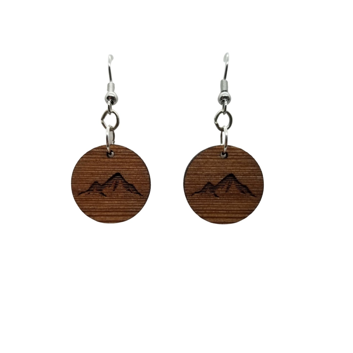 Wood Earrings - Mountain Engraved Wood Earrings - Dangle Earrings - Souvenir Keepsake - Anniversary Gift