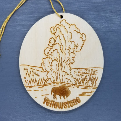 Wholesale Yellowstone National Park Ornament Wood Souvenir Old Faithful Geyser Bison Buffalo