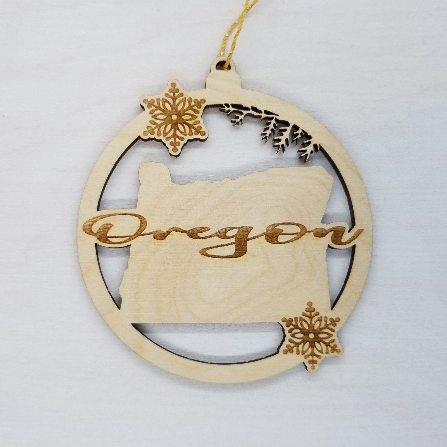 Wholesale Oregon Wood Ornament -  State Shape with Snowflakes Cutout OR Souvenir