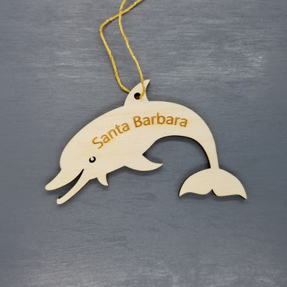 Wholesale Santa Barbara California Ornament - Wood Souvenir - CA Smiling Dolphin