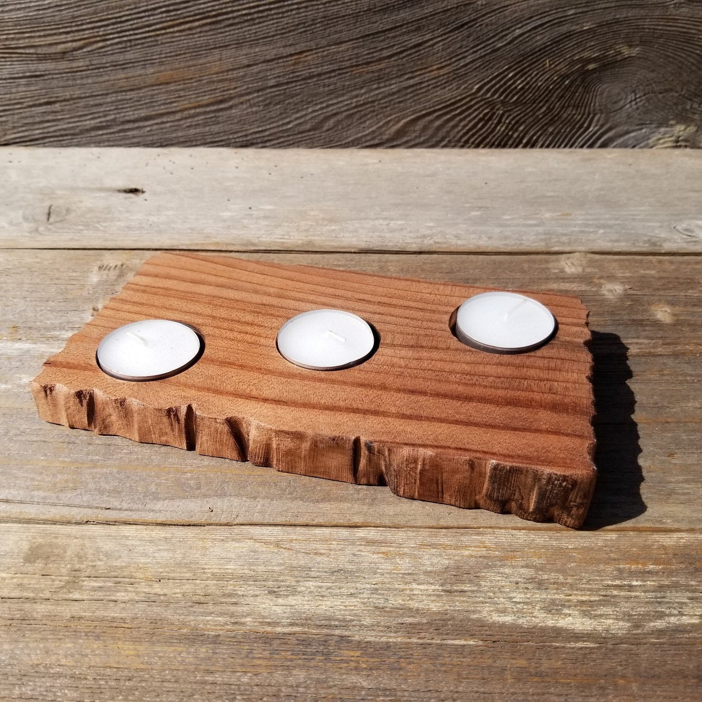 Tealight Candle Holder 3 Candles Wood Rustic Home Decor Handmade Wood Gift #526 Unique One of a Kind Gift