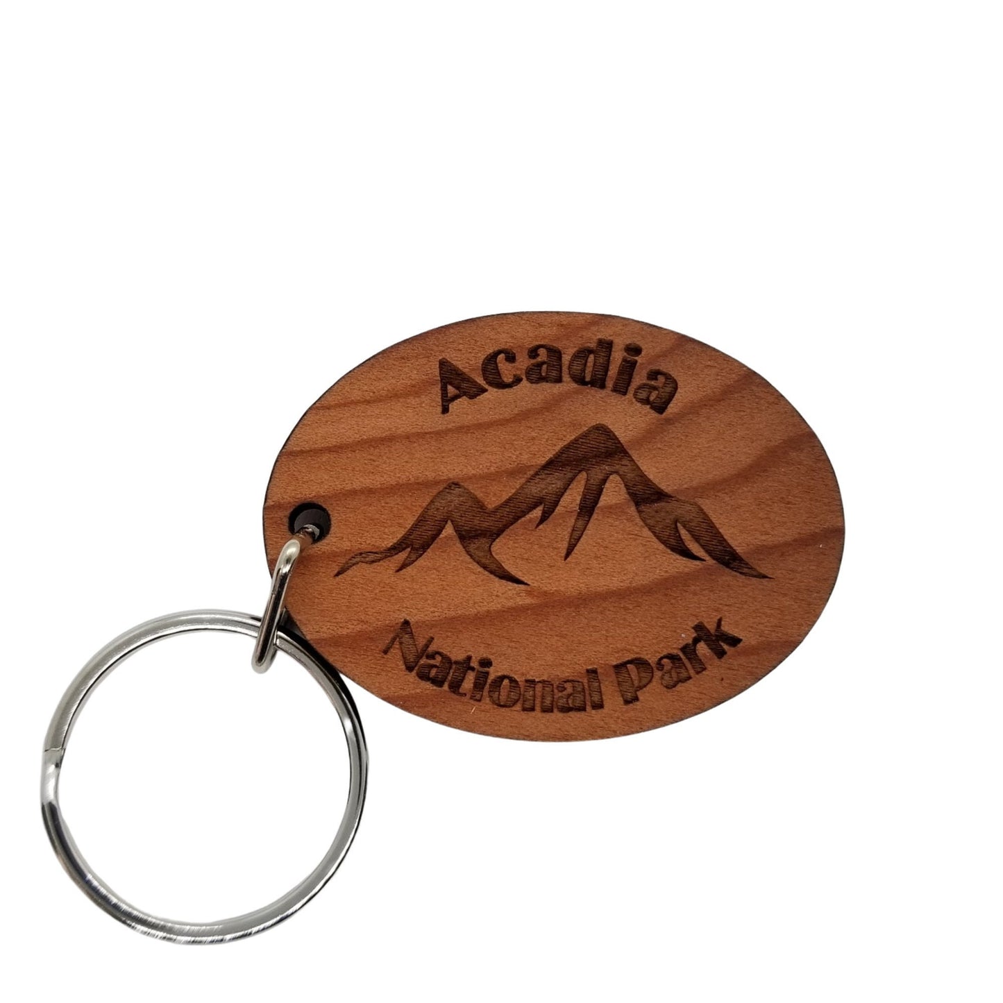 Acadia National Park Keychain Mountains Wood Keyring Made in USA Maine Souvenir Cadillac Mountain ME Souvenir Key Tag Bag