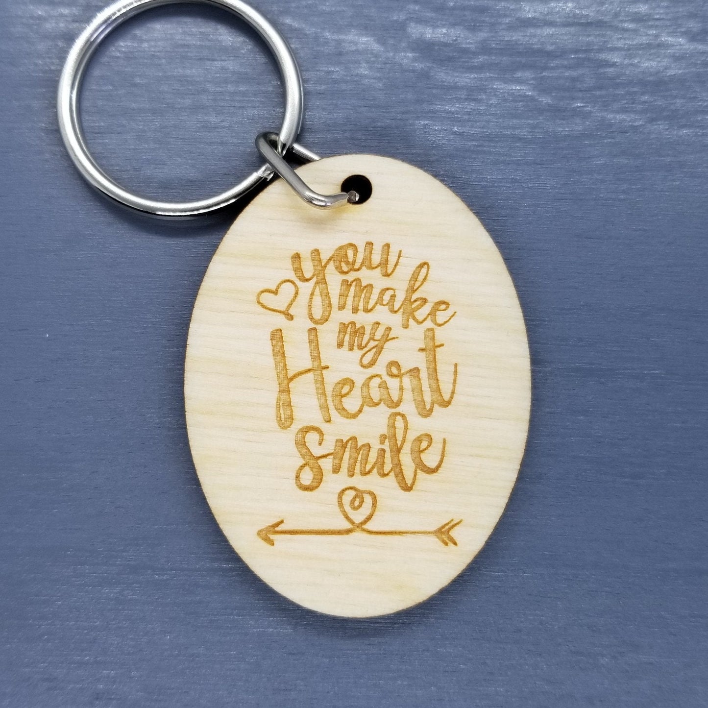 You Make My Heart Smile Wood Keychain Keyring Gift - Key Chain Key Tag Love Gift Valentines Day Gift Anniversary Gift