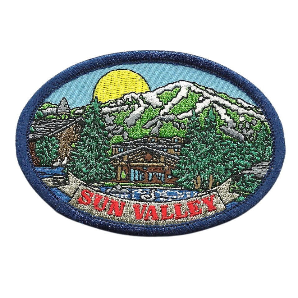 Sun Valley Idaho Patch – ID Souvenir Travel Patch - Sun Valley Resort Lodge Lake House Applique 3.5" Iron On Oval Emblem Badge