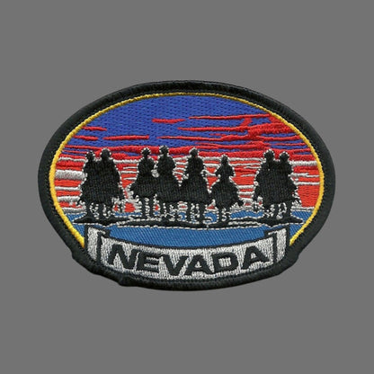 Nevada Patch – Horse Riders Cowboys Sunset – Travel Patch Iron On – NV Souvenir Patch – Embellishment Applique – 3.5" Oval