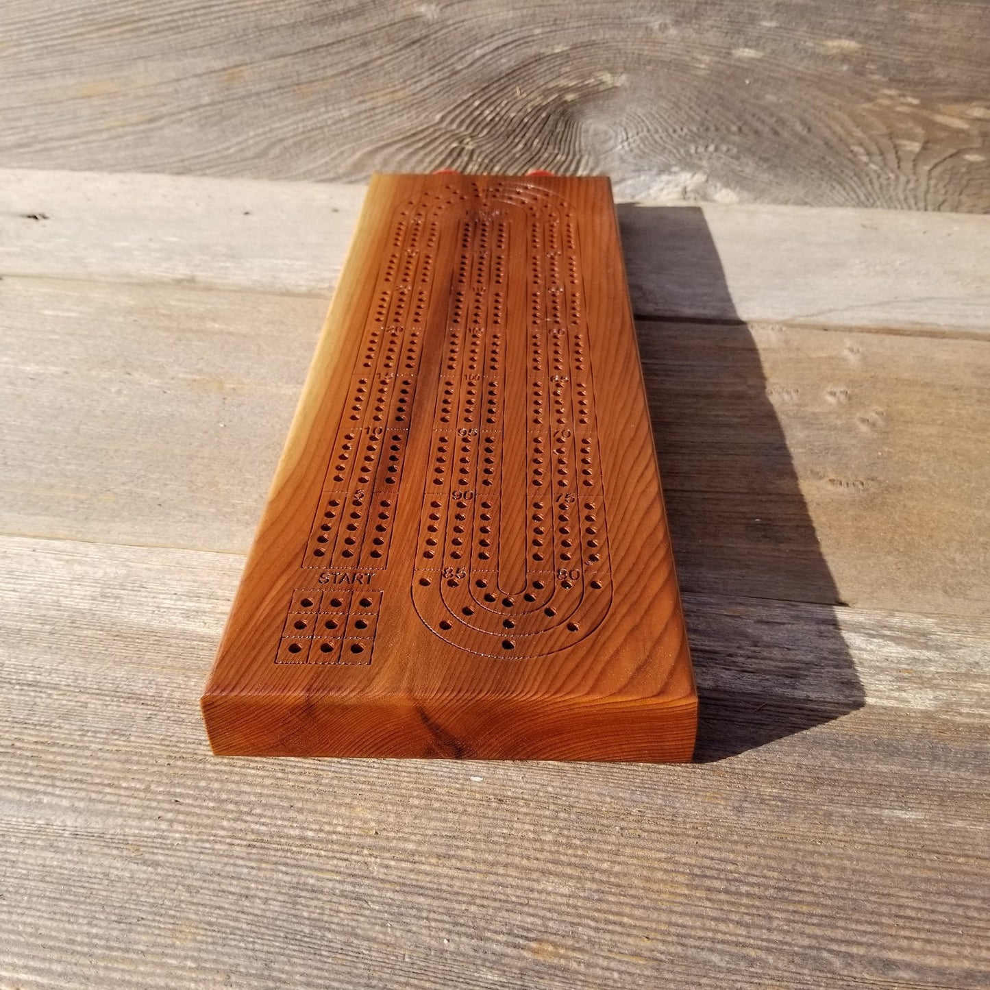 Redwood Wood Cribbage Board Handmade Laser Engraved 3 Player #443 USA Card Game 2 Tone Birthday Gift Christmas Gift California Souvenir