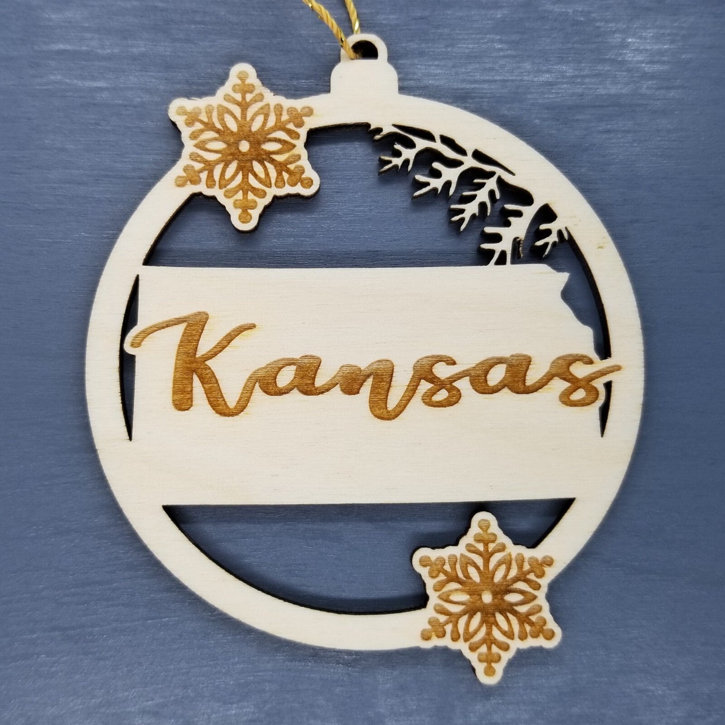 Wholesale Kansas Ornament - State Shape with Snowflakes Cutout KS Souvenir