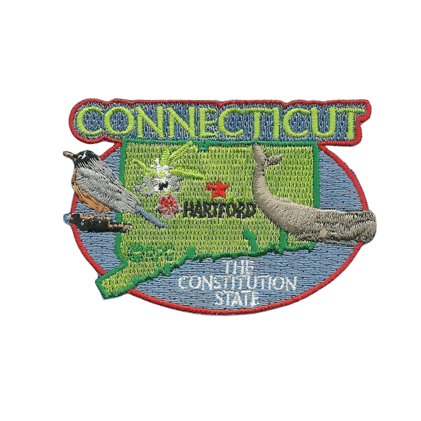 Connecticut Patch – CT State Travel Patch Souvenir Applique 3" Iron On The Constitution State American Robin Sperm Whale Mountain Laurel