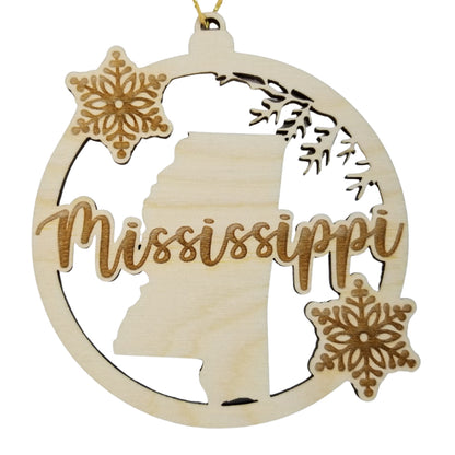 Wholesale Mississippi Wood Ornament -  MS State Shape with Snowflakes Cutout - Wood Souvenir