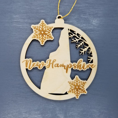 Wholesale New Hampshire Wood Ornament -  NH State Shape with Snowflakes Cutout - Wood Souvenir