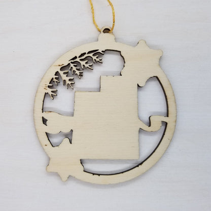 Utah Wood Ornament -  State Shape with Snowflakes UT Cutout - Handmade Wood Ornament Made in USA Christmas Decor