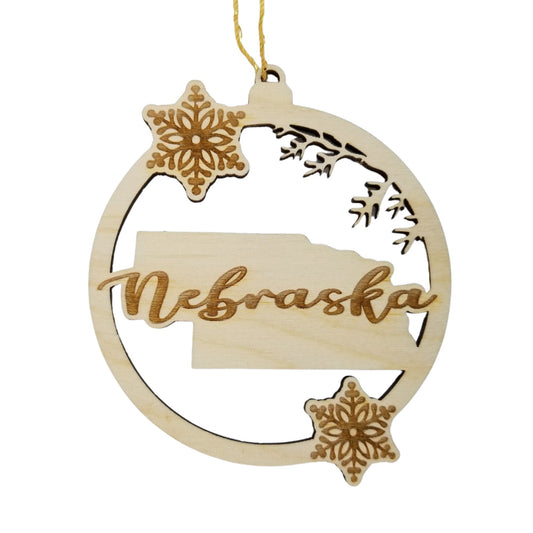 Wholesale Nebraska Wood Ornament -  State Shape with Snowflakes Cutout NE- Wood Souvenir