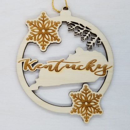 Wholesale Kentucky Wood Ornament -  KY State Shape with Snowflakes Cutout - Wood Souvenir