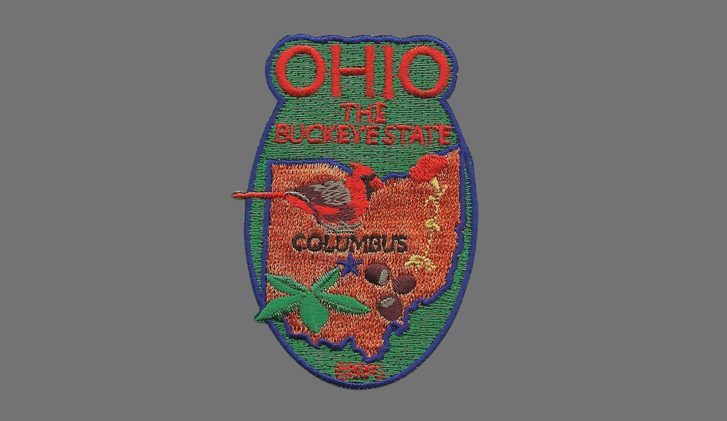 Ohio State Travel Patch OH Souvenir Iron On Embellishment or Applique 3" The Buckeye State Columbus Cardinal Carnation Buckeye