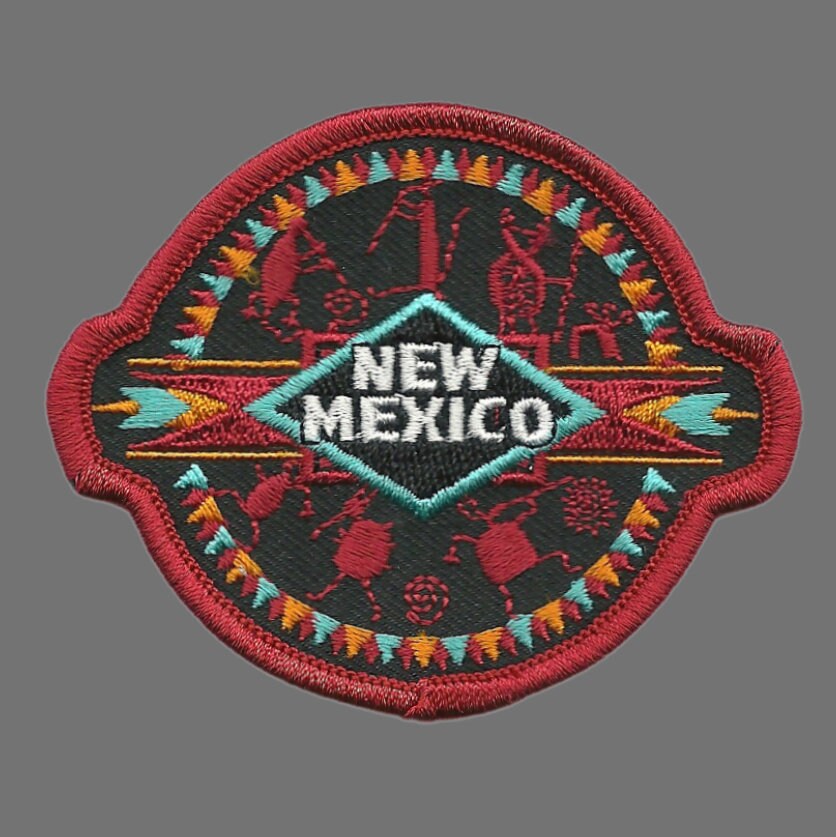 New Mexico Patch – Southwestern Aztec Tribal – Travel Patch NM Souvenir Embellishment or Applique NM State 3" Iron On Circle Bar