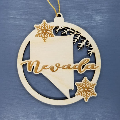 Wholesale Nevada Wood Ornament -  NV State Shape with Snowflakes Cutout - Wood Souvenir