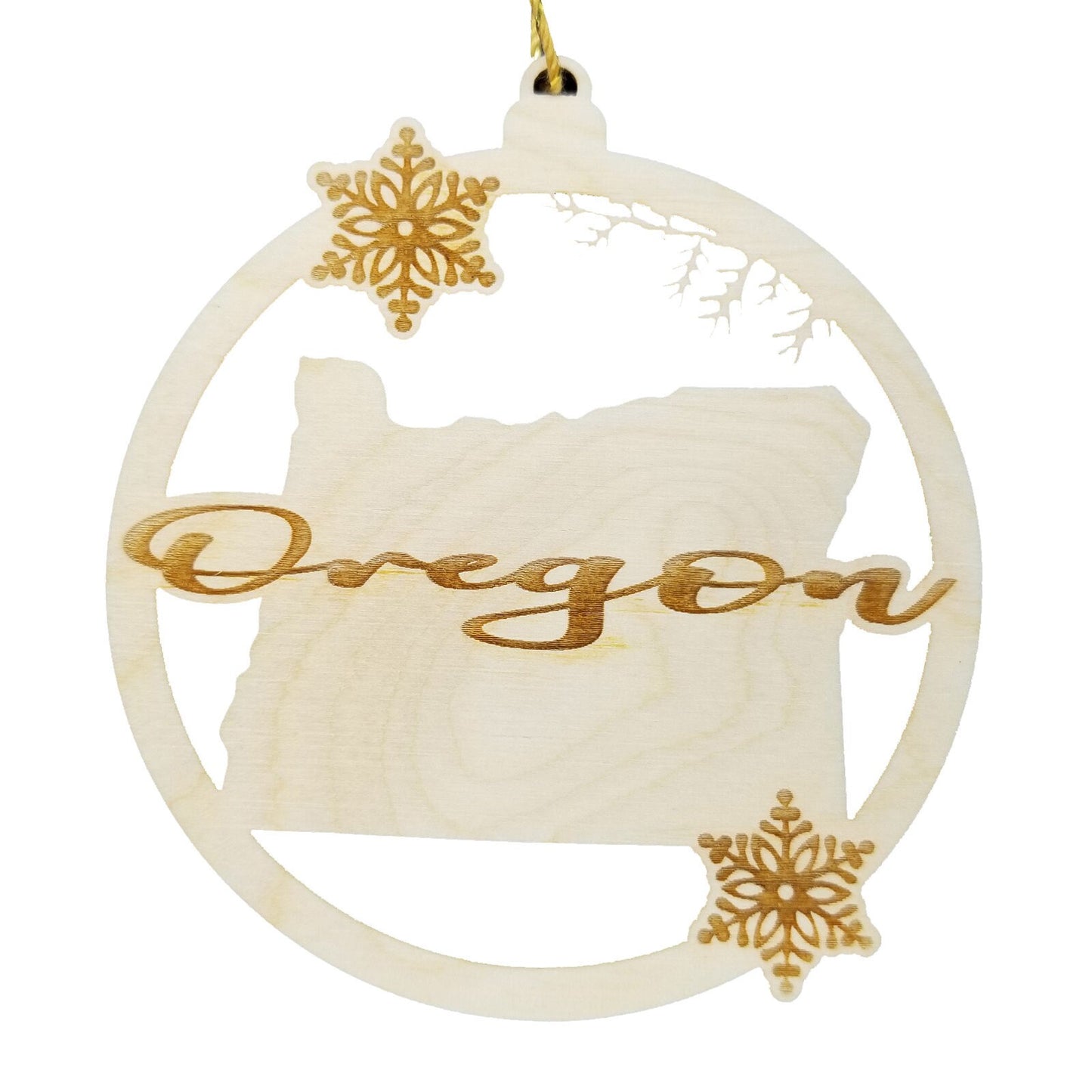 Wholesale Oregon Wood Ornament -  State Shape with Snowflakes Cutout OR Souvenir