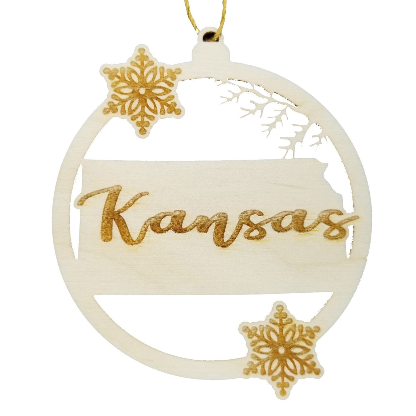 Wholesale Kansas Ornament - State Shape with Snowflakes Cutout KS Souvenir