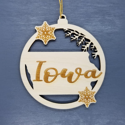 Wholesale Iowa Ornament - State Shape with Snowflakes Cutout IA Souvenir