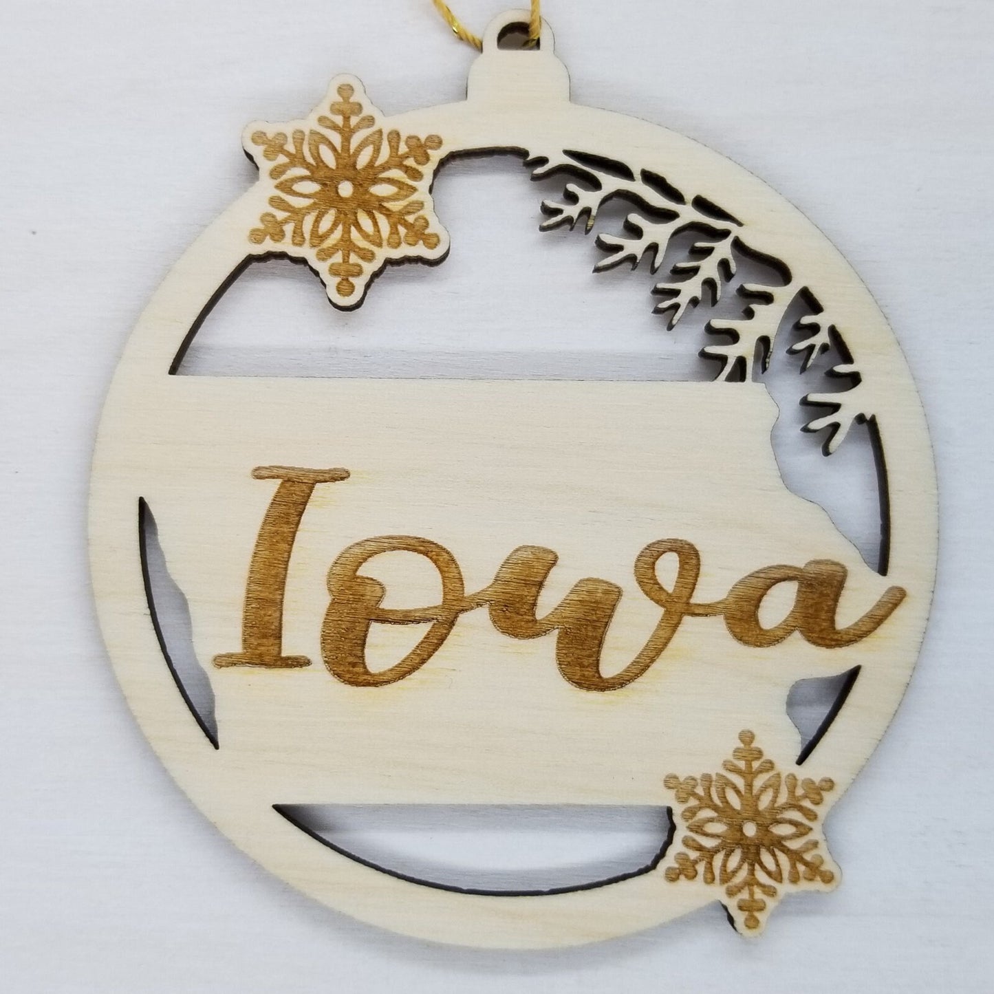 Wholesale Iowa Ornament - State Shape with Snowflakes Cutout IA Souvenir