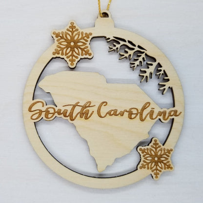 Wholesale South Carolina Ornament - State Shape with Snowflakes Cutout SC Souvenir